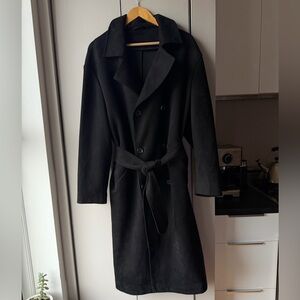 CLASSIC: Men's Black Double-Breasted Coat Suede Like